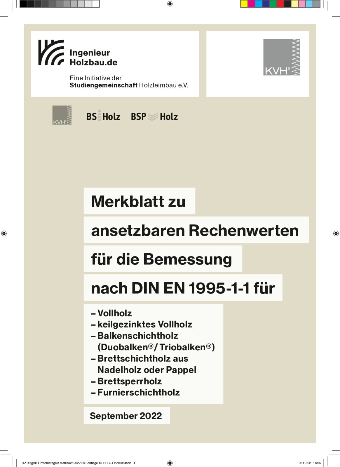 Merkblatt zu ansetzbaren Rechenwerten für die Bemessung nach DIN EN 1995-1-1 (2022, 15. Auflage)