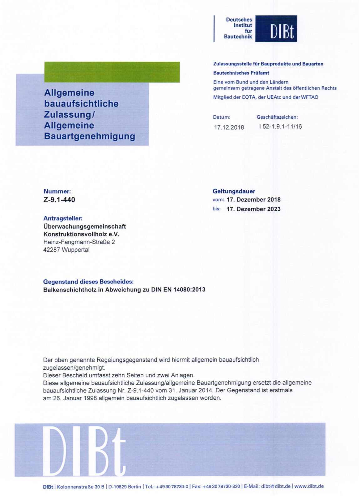 Zulassung Balkenschichtholz 2018-2023