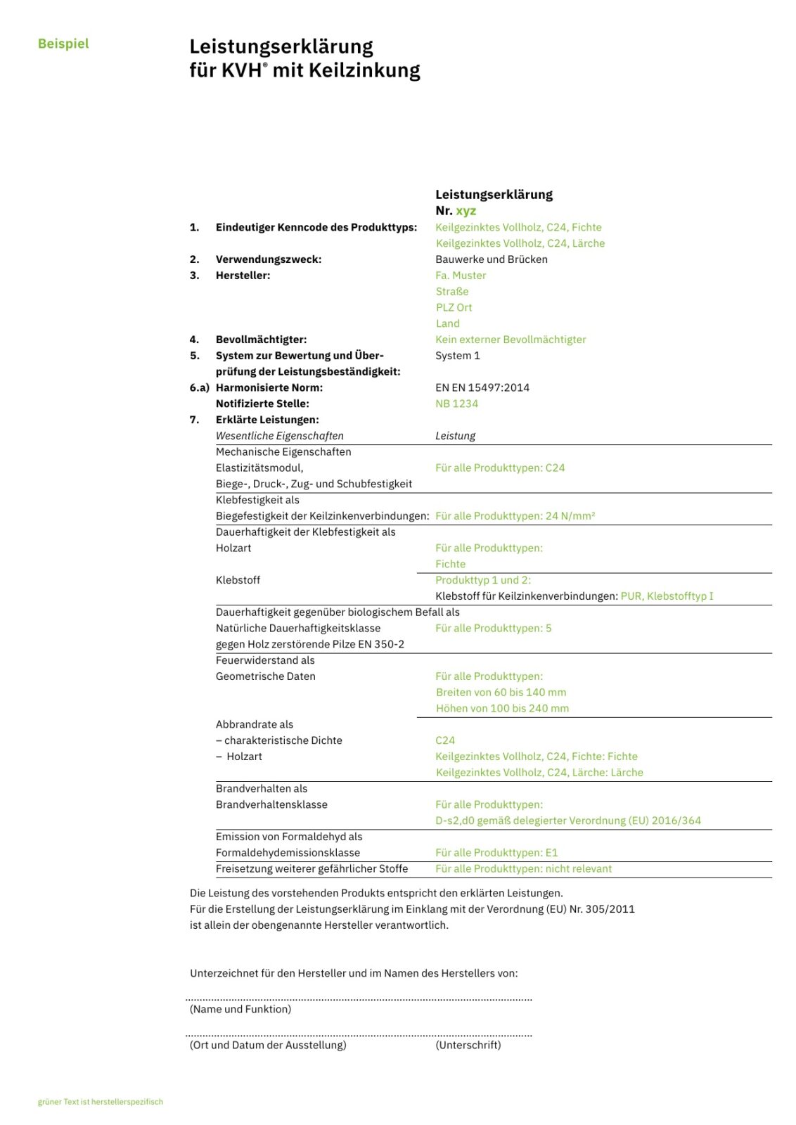 Leistungserklärung für KVH® mit Keilzinkung